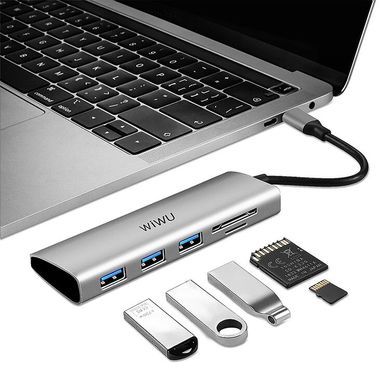 Переходник для Macbook USB-C хаб WIWU 532ST Alpha 5 in 1 Gray купить