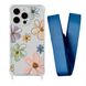 Чохол прозорий з ремінцем Print Flower для iPhone 15 Plus Spring Breeze/Blue Cobalt