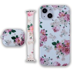 Комплект Beautiful Flowers для iPhone 13 + Ремінець для Apple Watch 38/40/41 mm + Чохол для AirPods PRO Ніжні троянди