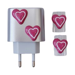 Захисний чохол для блоку ЗП + Кліпса + Пружинка для кабелю Pink hearts