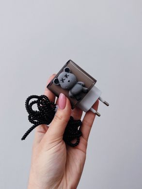 Захисний чохол для блоку ЗП + Кліпса + Пружинка для кабелю Kaws Bear Grey - ash-mobile.com.ua - фото 2