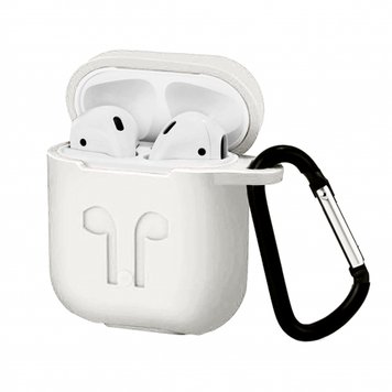 Чохол силіконовий LOGO з карабіном для AirPods 1 | 2 White - ash-mobile.com.ua - фото 1