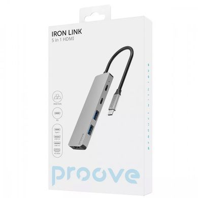 Перехідник для Macbook Type-C-Хаб Proove Iron Link 5 in 1 (2*Type-C + 2*USB3.0 + HDMI) Silver - ash-mobile.com.ua - фото 2