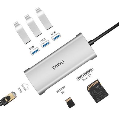 Перехідник для Macbook USB-C хаб WIWU Alpha 6 in 1 A631STR Silver купити