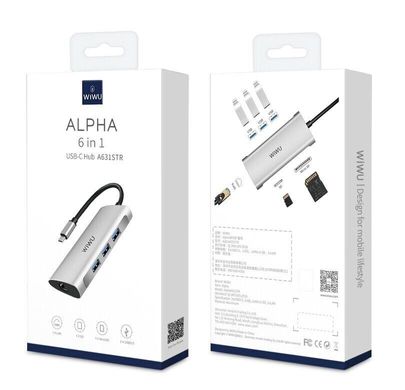 Переходник для Macbook USB-C хаб WIWU Alpha 6 in 1 A631STR Silver купить