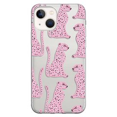 Чехол прозрачный Print Meow для iPhone 15 Leopard Pink