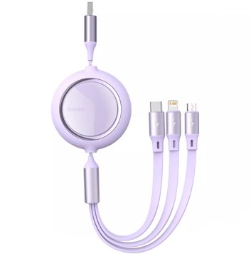 Кабель Baseus Bright Mirror Retractable 3 in 1 USB (Micro-USB+Lightning+Type-C) 3.5A (1.2m) Purple - ash-mobile.com.ua - фото 1