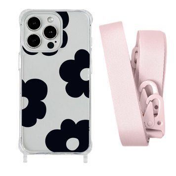 Чехол прозрачный с ремешком Print Flower Color для iPhone X | XS Black/Pink Sand - ash-mobile.com.ua - фото 1