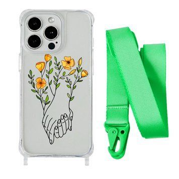 Чехол прозрачный с ремешком Print Leaves для iPhone 11 PRO Hands Flower/Lime Green - ash-mobile.com.ua - фото 1