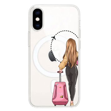 Чехол прозрачный Print Adventure Girls with MagSafe для iPhone X | XS Pink Bag - ash-mobile.com.ua - фото 1