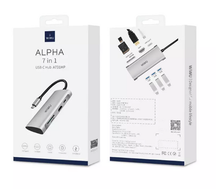 Перехідник для Macbook USB-C хаб WIWU Alpha 7 in 1 Silver купити