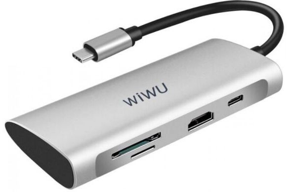 Переходник для Macbook USB-C хаб WIWU Alpha 7 in 1 Silver купить