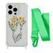 Чехол прозрачный с ремешком Print Leaves для iPhone 11 PRO Hands Flower/Lime Green