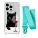 Чохол прозорий з ремінцем Print Mood swings для iPhone 17 Cat Wine/Spearmint