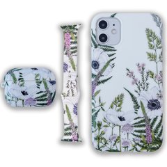 Комплект Beautiful Flowers для iPhone 12 + Ремінець для Apple Watch 42/44/45 mm + Чохол для AirPods PRO Лаванда
