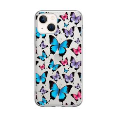 Чехол прозрачный Print Butterfly для iPhone 15 Blue/Pink