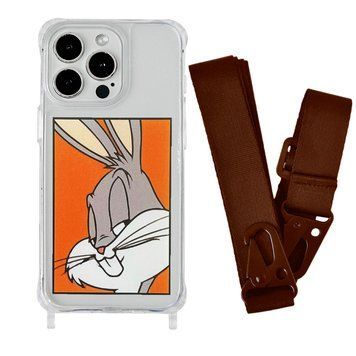 Чохол прозорий з ремінцем Print Кролик для iPhone X | XS Кролик/Brown - ash-mobile.com.ua - фото 1
