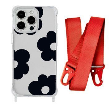 Чехол прозрачный с ремешком Print Flower Color для iPhone 13 Black/Red - ash-mobile.com.ua - фото 1