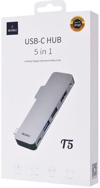 Перехідник для Macbook USB-C хаб WIWU T5 5 in 1 Gray купити