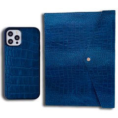 Комплект из натуральной кожи для iPhone 12 PRO + Конверт для MacBook 15.4 Blue