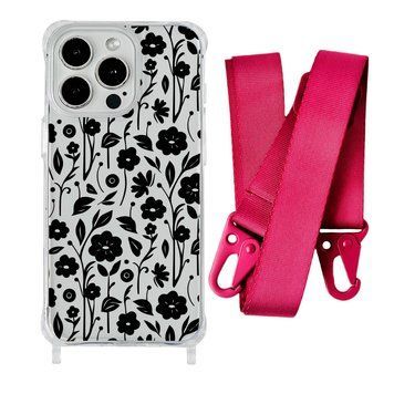 Чохол прозорий з ремінцем Print Flower для iPhone 11 PRO Floral Black/Rose Red - ash-mobile.com.ua - фото 1