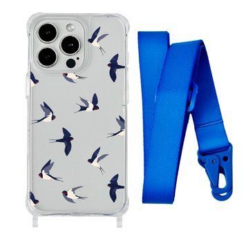Чехол прозрачный с ремешком Print Happy Nice для iPhone X | XS Swallows/Blue - ash-mobile.com.ua - фото 1