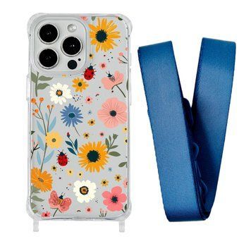 Чохол прозорий з ремінцем Print Flower для iPhone 13 PRO MAX Sunflower/Blue Cobalt - ash-mobile.com.ua - фото 1