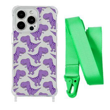 Чехол прозрачный с ремешком Print Dinosaur для iPhone 13 PRO MAX Dinosaur/Lime Green - ash-mobile.com.ua - фото 1