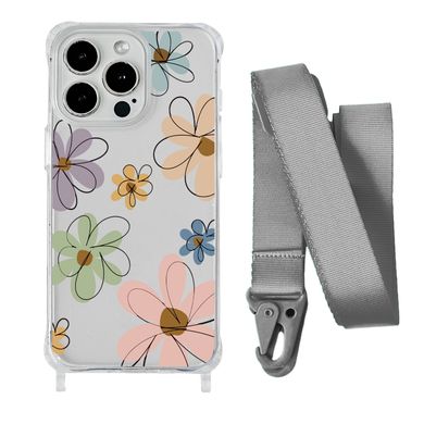 Чехол прозрачный с ремешком Print Flower для iPhone 14 Plus Spring Breeze/Silver - ash-mobile.com.ua - фото 1