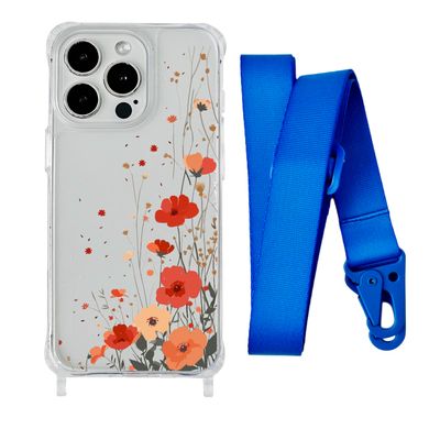 Чехол прозрачный с ремешком Print Flower для iPhone 7 | 8 | SE 2 | SE 3 Autumn Blossom/Blue - ash-mobile.com.ua - фото 1