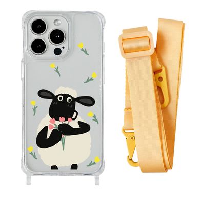 Чохол прозорий з ремінцем Print Happy Nice для iPhone 15 Plus Sheep/Yellow - ash-mobile.com.ua - фото 1