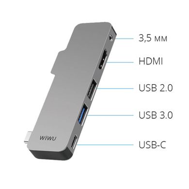 Переходник для Macbook USB-C хаб WIWU T5 5 in 1 Gray купить