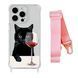 Чехол прозрачный с ремешком Print Mood swings для iPhone 14 PRO Cat Wine/Pink