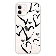 Чехол прозрачный Print Love Kiss with MagSafe для iPhone 12 | 12 PRO Heart Black купить