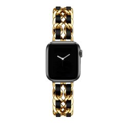 Ремешок Chanel Leather для Apple Watch 42mm | 44mm | 45mm | 49mm Gold/Black