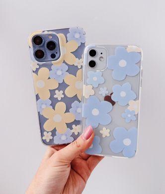 Чехол прозрачный Print Flower Color для iPhone 12 MINI Blue купить