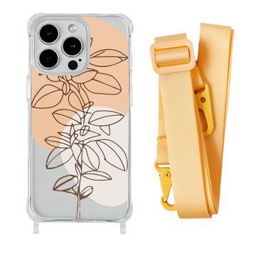 Чехол прозрачный с ремешком Print Leaves для iPhone 13 PRO MAX Flowerpot/Yellow - ash-mobile.com.ua - фото 1