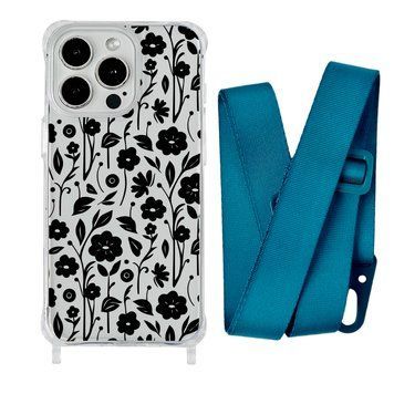 Чехол прозрачный с ремешком Print Flower для iPhone 7 | 8 | SE 2 | SE 3 Floral Black/Forest Green - ash-mobile.com.ua - фото 1