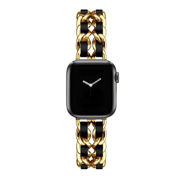 Ремінець Chanel Leather для Apple Watch 42mm | 44mm | 45mm | 46mm | 49mm Gold/Black - ash-mobile.com.ua - фото 1