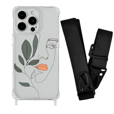 Чехол прозрачный с ремешком Print Leaves для iPhone XR Face/Black - ash-mobile.com.ua - фото 1