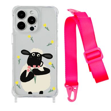 Чехол прозрачный с ремешком Print Happy Nice для iPhone X | XS Sheep/Hot Pink - ash-mobile.com.ua - фото 1