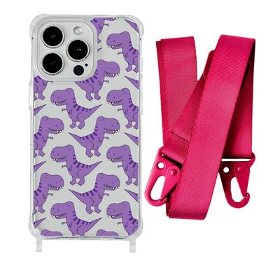 Чохол прозорий з ремінцем Print Dinosaur для iPhone XS MAX Dinosaur/Rose Red - ash-mobile.com.ua - фото 1