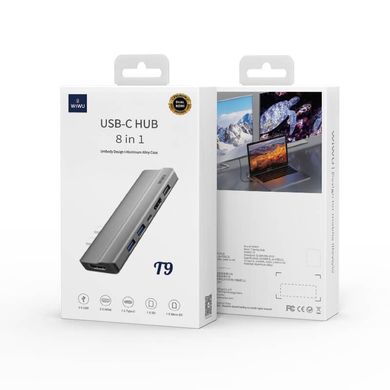 Переходник для Macbook USB-C хаб WIWU T9 8 in 1 Gray купить