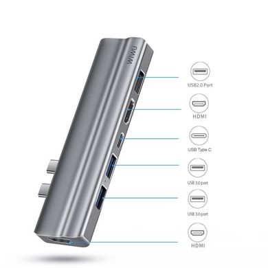 Перехідник для Macbook USB-C хаб WIWU T9 8 in 1 Gray купити