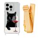 Чохол прозорий з ремінцем Print Mood swings для iPhone 15 Plus Cat Wine/Yellow