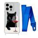 Чохол прозорий з ремінцем Print Mood swings для iPhone 17 Cat Wine/Blue