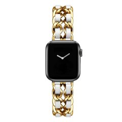Ремінець Chanel Leather для Apple Watch 42mm | 44mm | 45mm | 49mm Gold/White