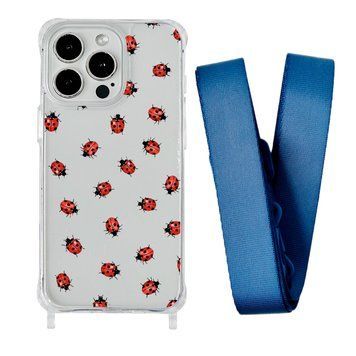 Чохол прозорий з ремінцем Print Happy Nice для iPhone 16 PRO Lazybug/Blue Cobalt - ash-mobile.com.ua - фото 1