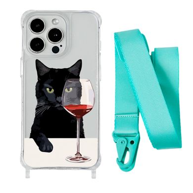 Чохол прозорий з ремінцем Print Mood swings для iPhone 15 Plus Cat Wine/Spearmint - ash-mobile.com.ua - фото 1