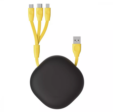 Кабель Baseus Lets Go Little Reunion One-Way Stretchable 3 in 1 USB (Micro-USB+Lightning+Type-C) 3A (0.85m) Yellow купити